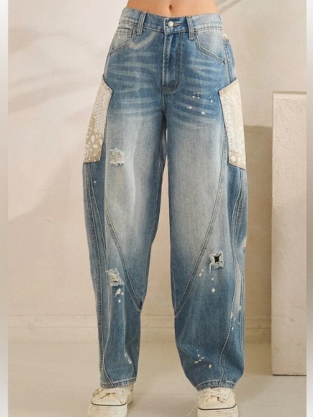 Oli & Hali High-Waist Distressed Light Blue Cargo Jeans